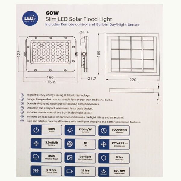 60W Solar LED Flood Light