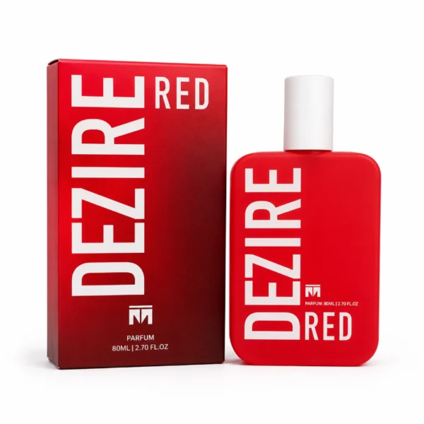 Dezire Red Parfum 80ml red bottle with white cap and matching red retail box