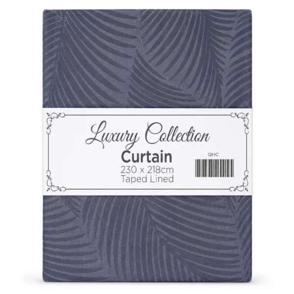 Luxury Collection Leaf Charcoal Curtain – 230 × 218cm Taped Lined Curtain