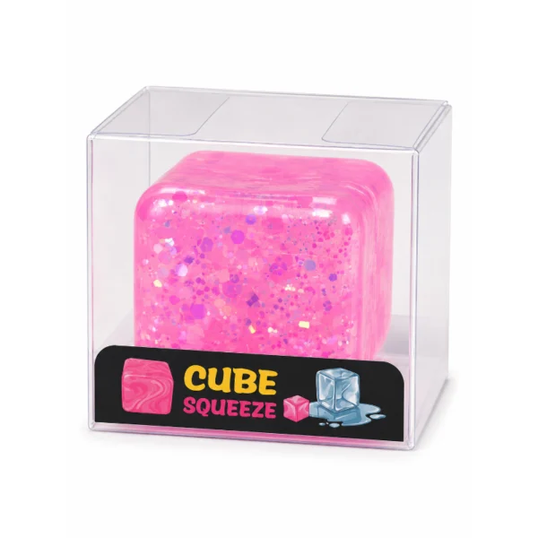 Cube Squeeze Glitter Squishy Toy with reflective glitter in assorted colours