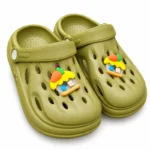 Olive Green Clogs with Colourful Charms