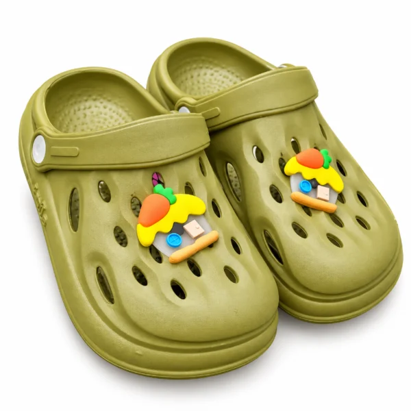 Olive Green Clogs with Colourful Charms