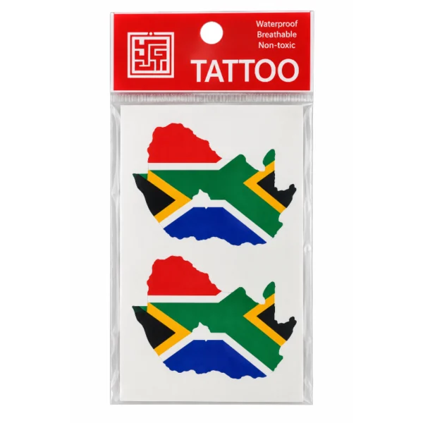 South African flag tattoos stickers in South Africa map design shown in packaging