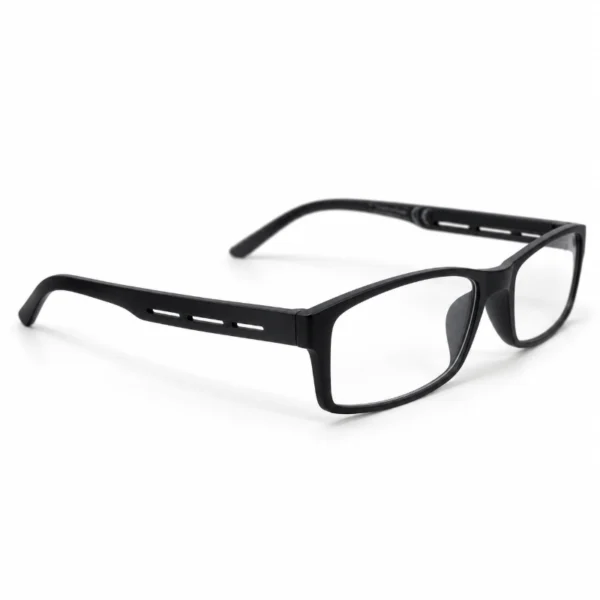 Black SOS Eyewear fashion reading glasses shown at an angled side view.
